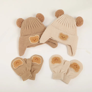 Baby Bear Beanie Cap and Mittens