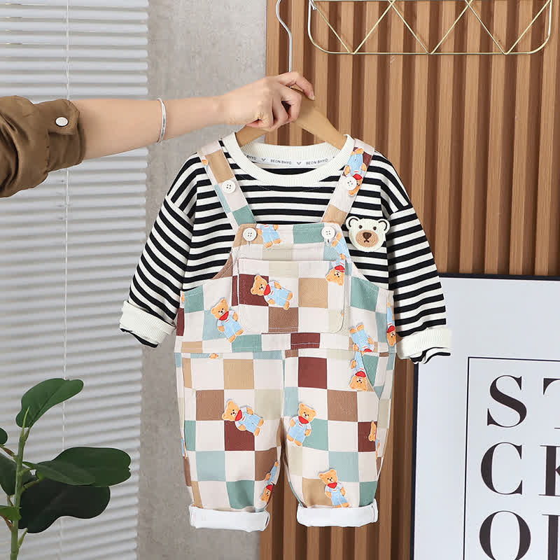 Toddler 2-Piece Bear Plaid Striped Set