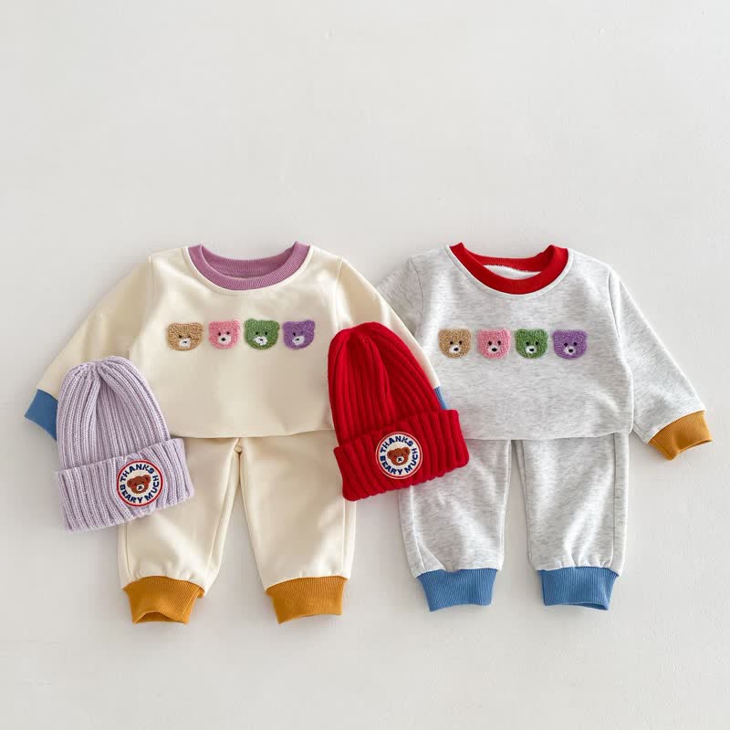 Baby 2-Piece Embroidered Colorful Bear Set