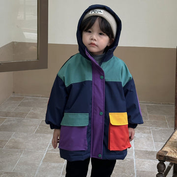 Toddler Hooded Quilted Color Block Coat