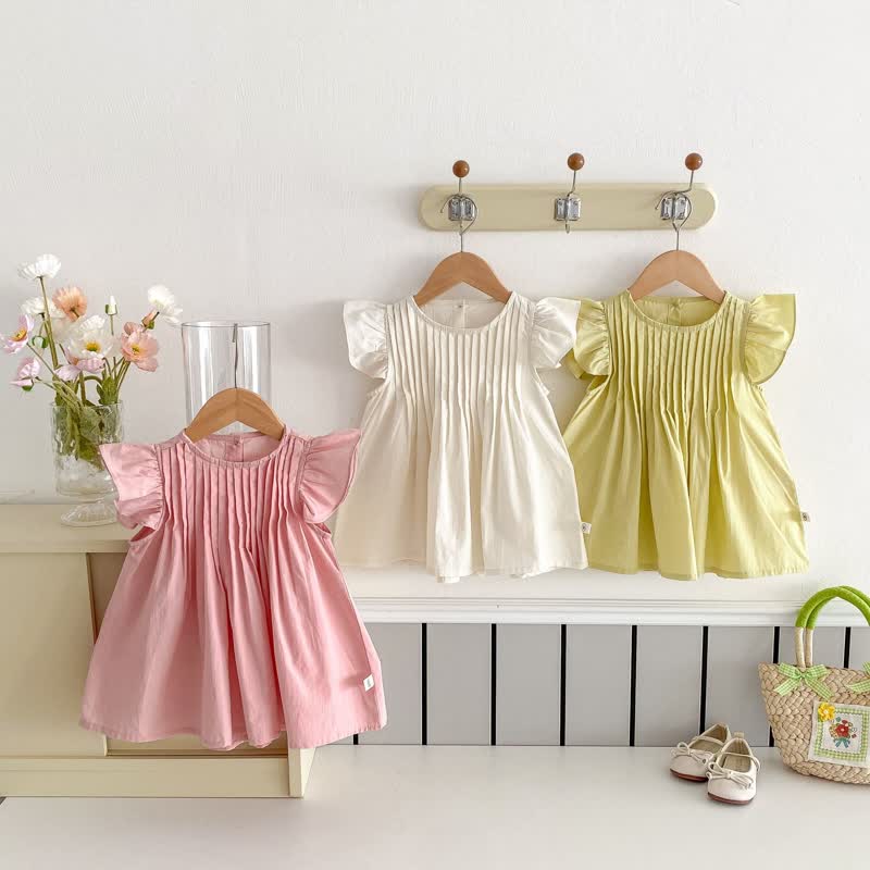 Toddler Ruffled Solid Color Simple Dress