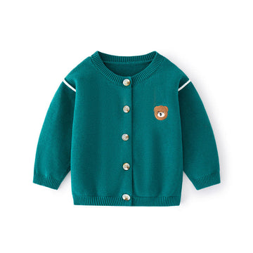 Toddler Bear Embroidered Green Cardigan