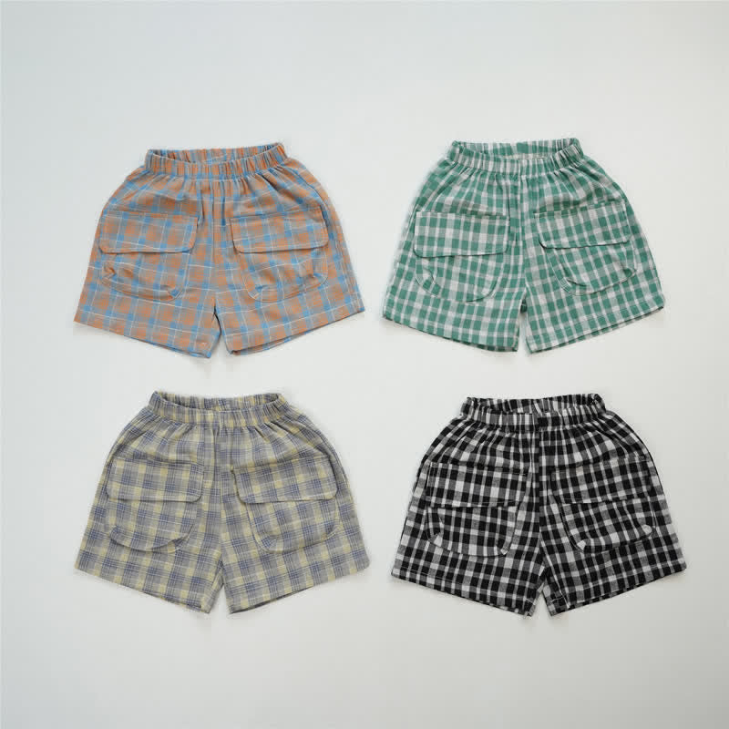 Toddler Loose Plaid Pocket Shorts