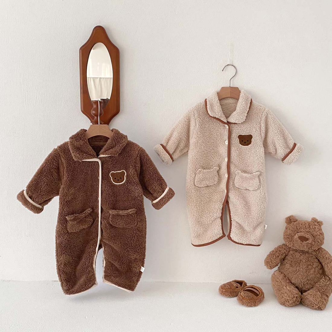 Baby Fleece Bear Patch Pajamas Romper