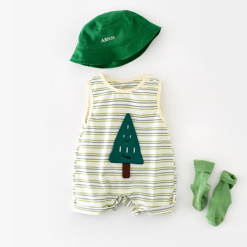 Baby Green Stripe Smiling Tree Romper