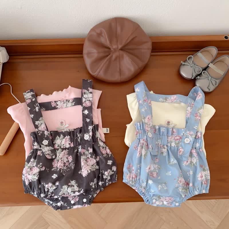 Baby Girl Flower Suspenders Bodysuit