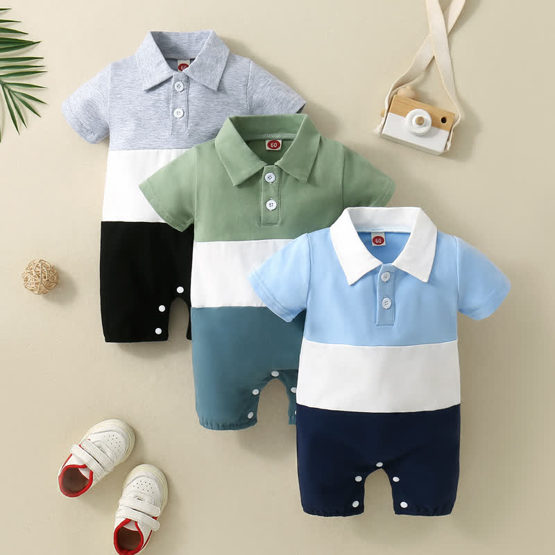 Baby Boy Color Block Polo Romper