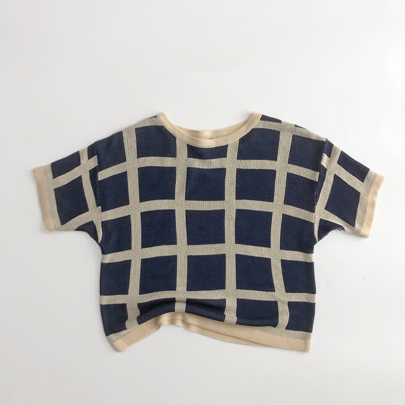 Toddler Casual Knitted Plaid T-shirt Shorts