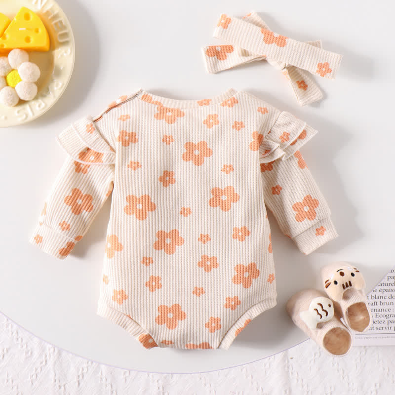 Baby Flower Waffle Bodysuit with Headband