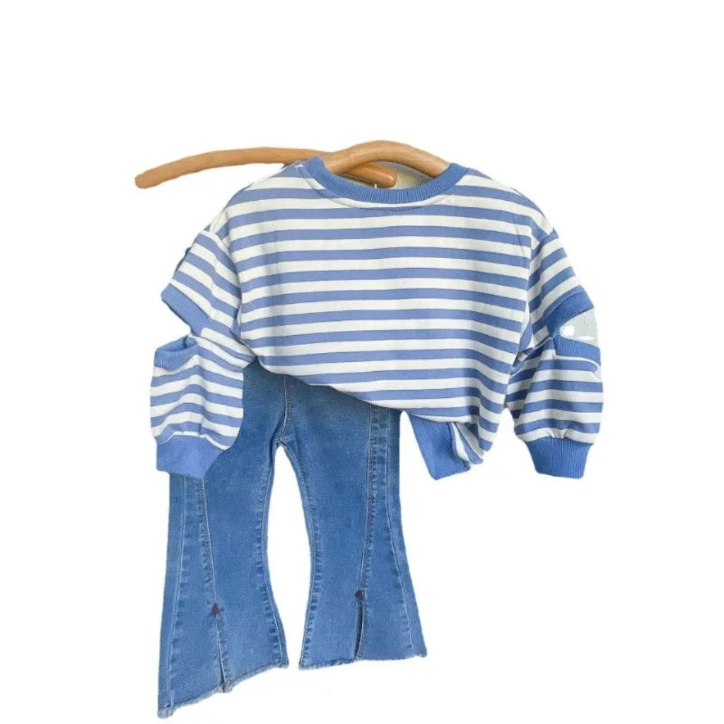 Blue Striped Disco Girls' Matching Set