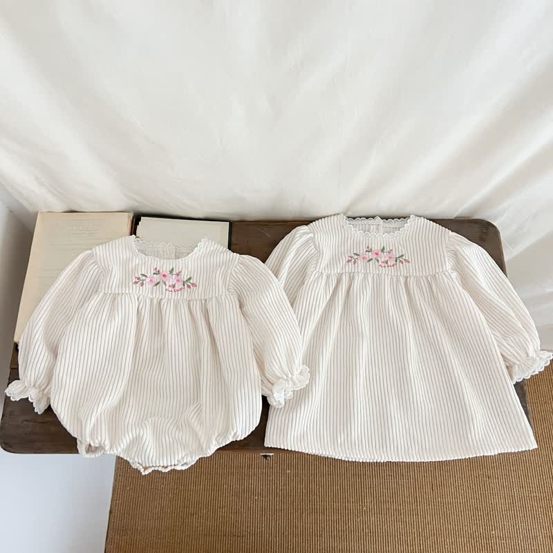 Baby Embroidered Flower Corduroy Bodysuit/Dress