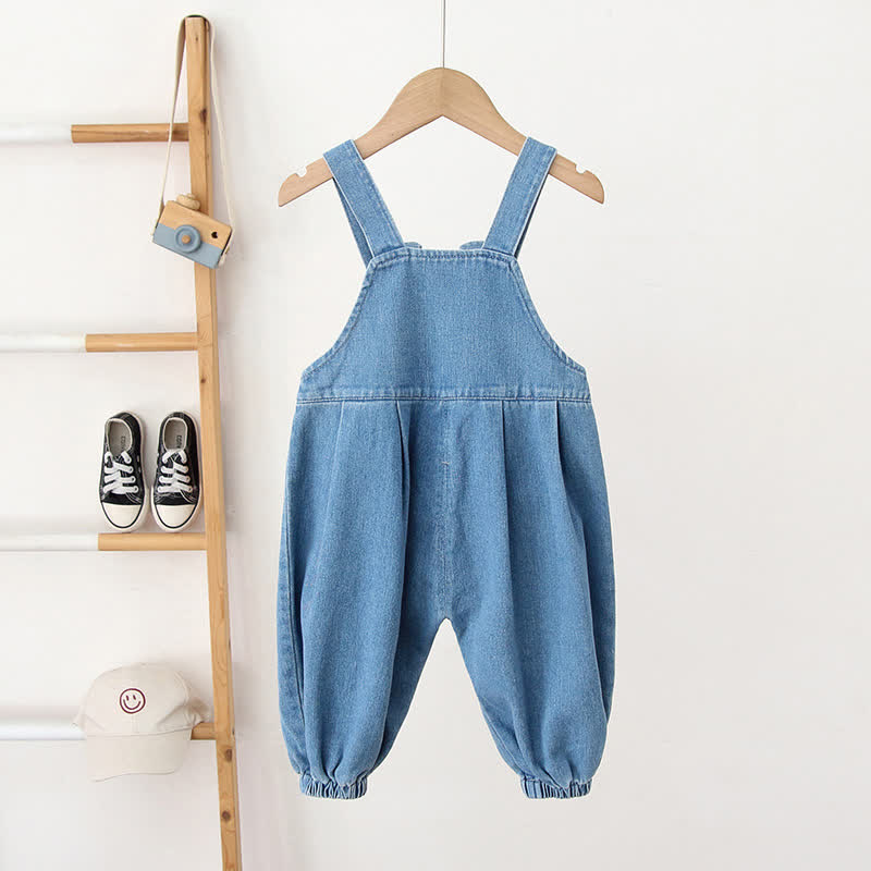 Toddler Bear Denim Blue Casual Overalls