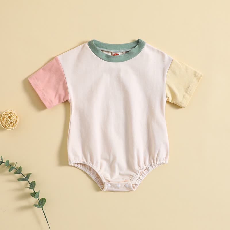 Baby Contrast Sleeves Color Splicing Bodysuit