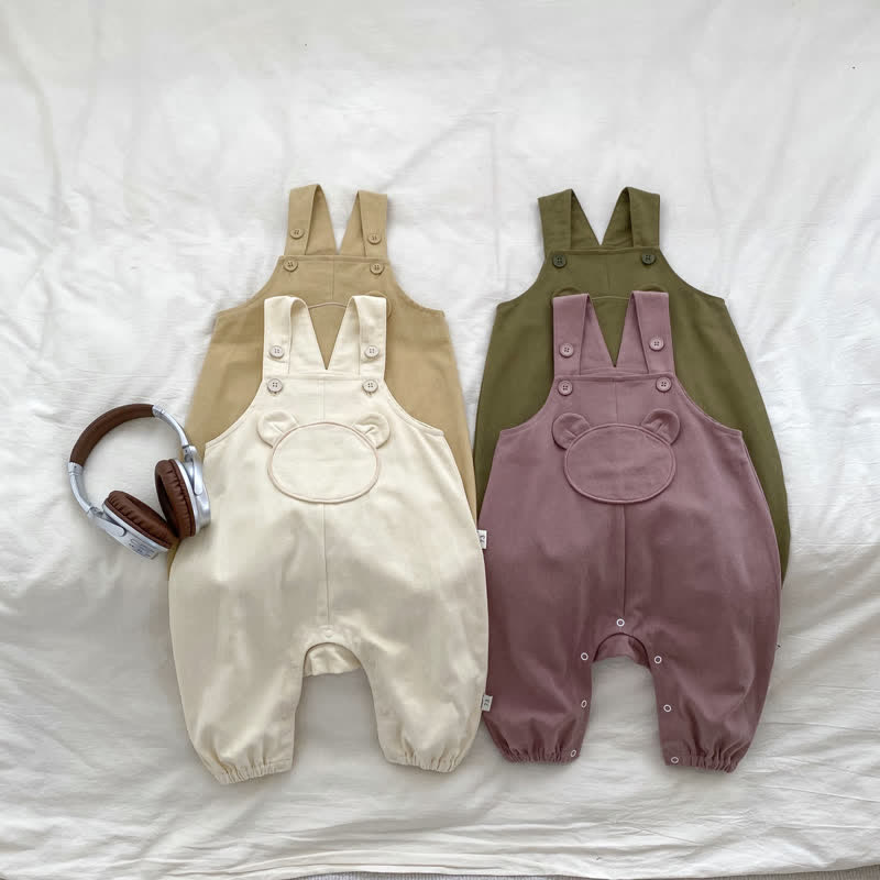 Baby Solid Color Cute Bear Overalls