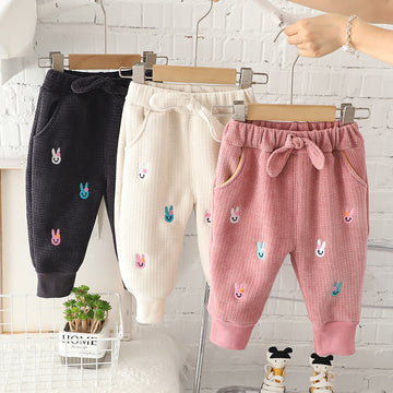 Toddler Embroidered Bunny Warm Jogger Pants