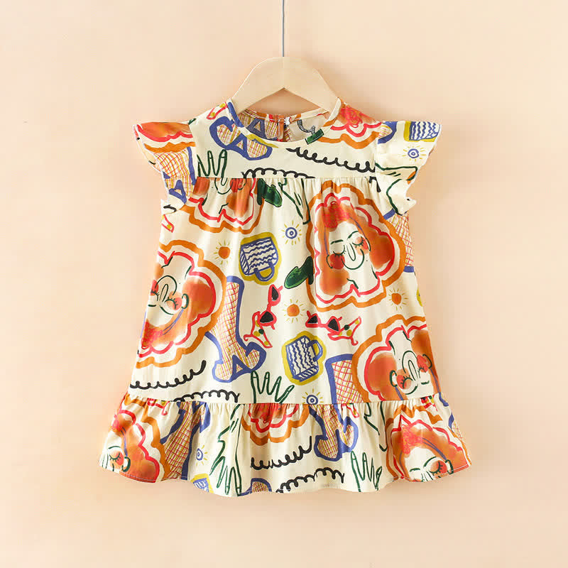 Toddler Multicolor Flower Graffiti Ruffled Dress