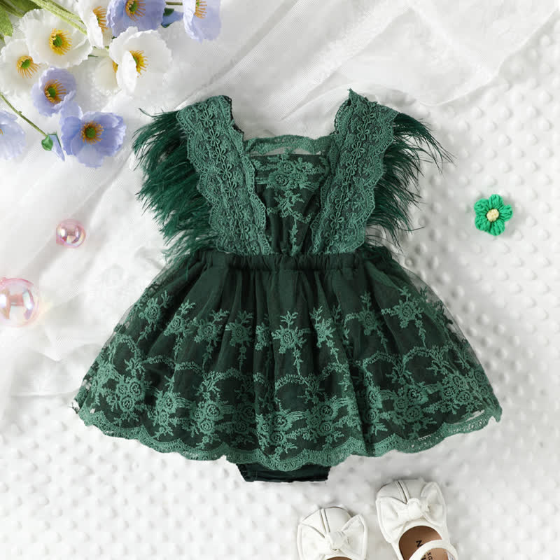 Baby Ruffled Flower Lace Skirted Bodysuit