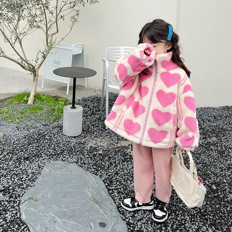 Toddler Girl Love Heart Fleece Warm Coat