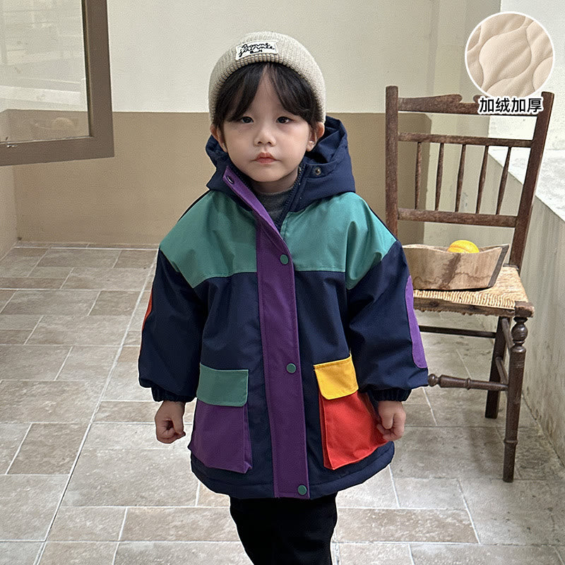 Toddler Hooded Quilted Color Block Coat