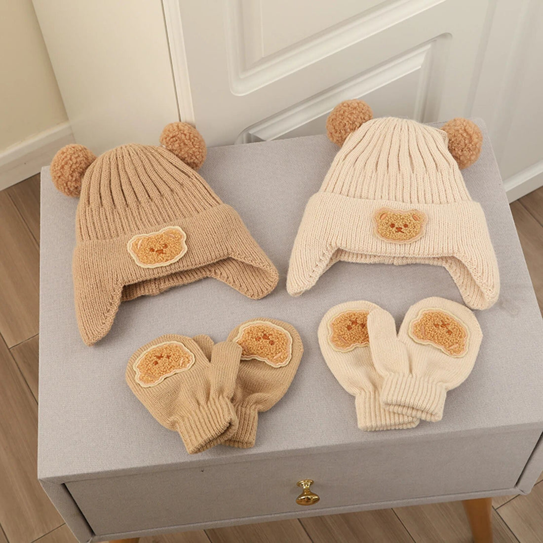 Baby Bear Beanie Cap and Mittens