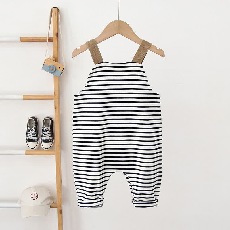 BEAR Baby Cartoon Pocket Striped Overalls