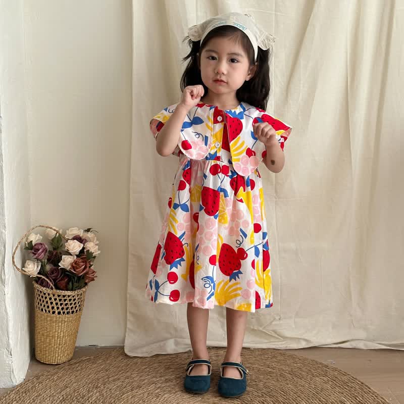 Toddler Girl Colorful Fruit Lapels Dress