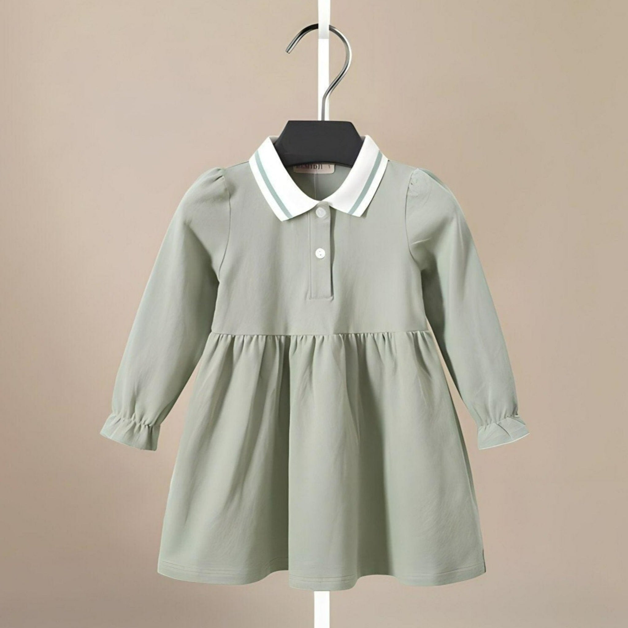 Sage Green Long Sleeved Girls' Dress