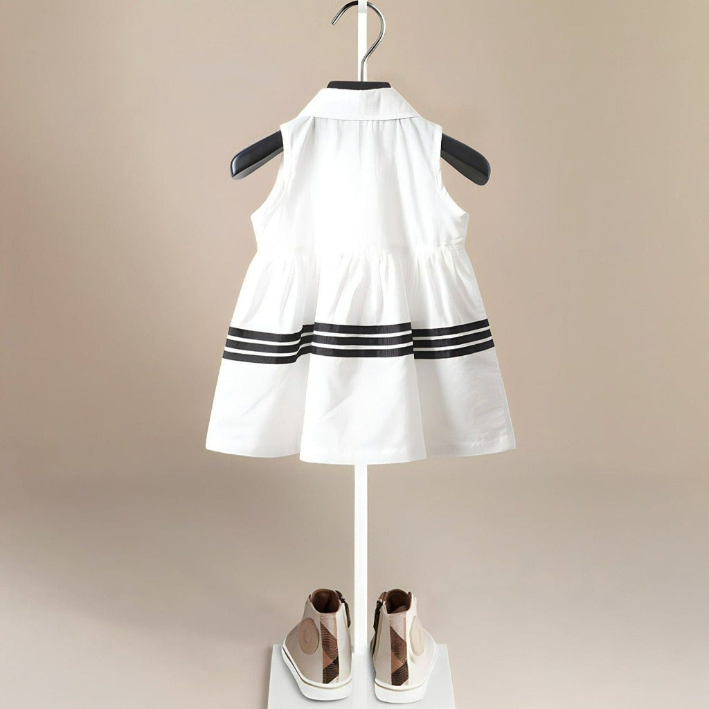 White Summer Girls Dress with Black Stripes