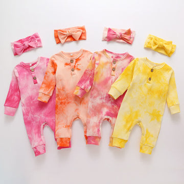 Baby Tie Dye Newborn Romper with Headband