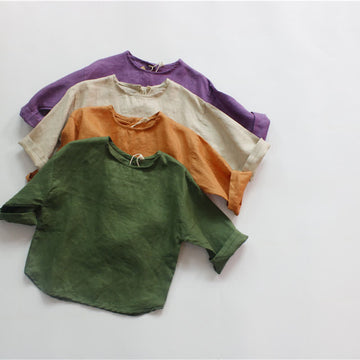 Toddler Retro Solid Color Linen T-shirt