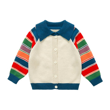 Toddler Girl Lapels Knitted Colorful Sweet Cardigan