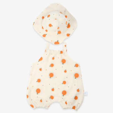 Baby Orange Strap Overalls with Hat