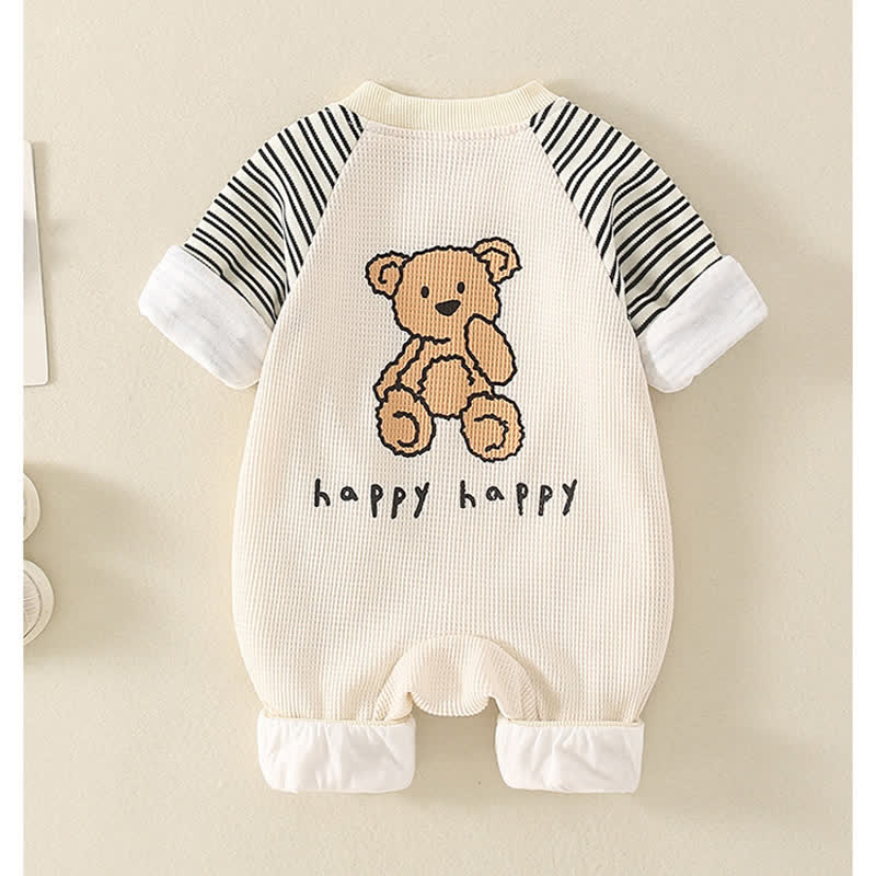 HAPPY Baby Bear Striped Sleeve Romper