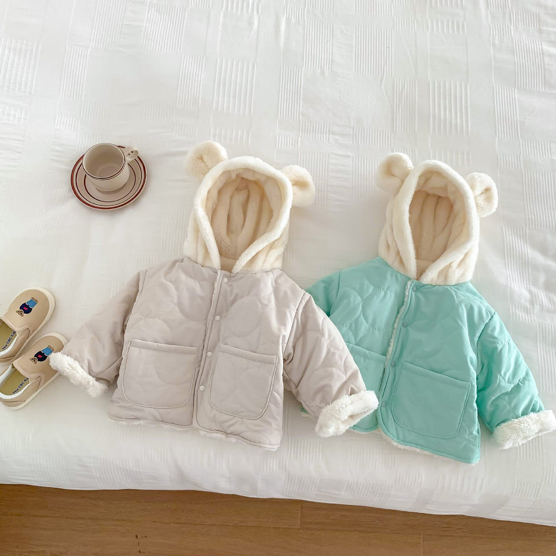 Baby Hooded Reversible Quilted Bear Coat