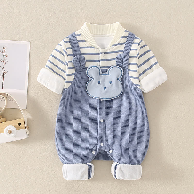 Baby Bear Striped Splicing Fake 2 Pieces Romper