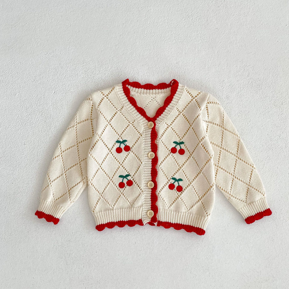 Baby Knitted V-neck Cherry Button Cardigan