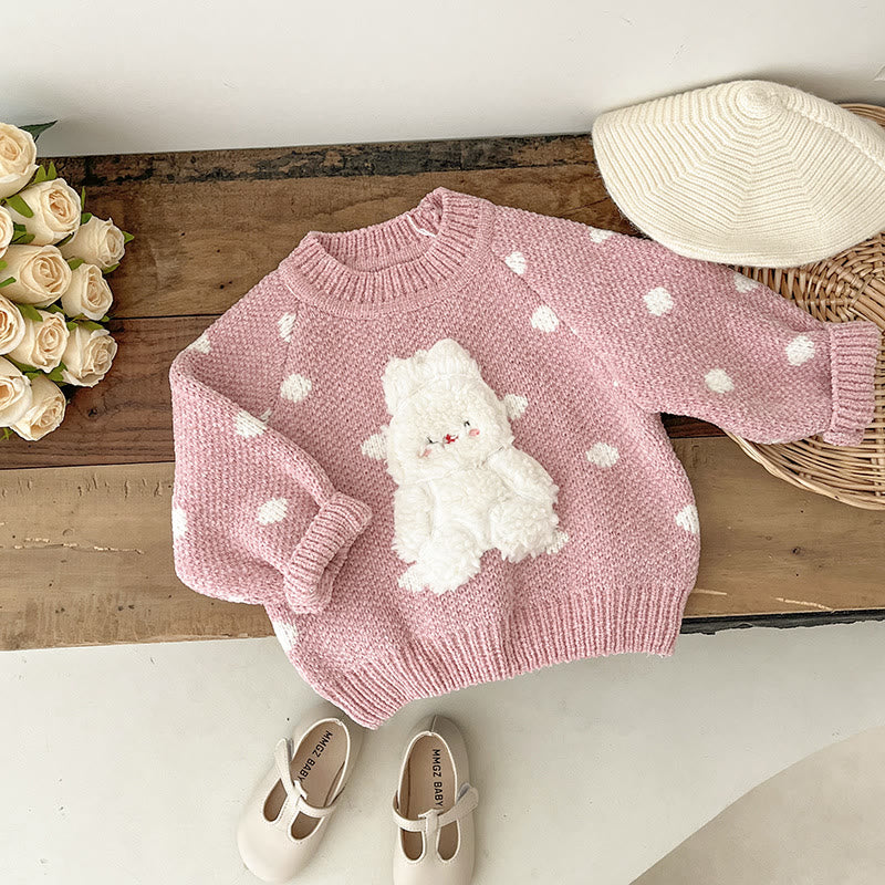 Baby Dots Bunny Knitted Fleece Pink Sweater