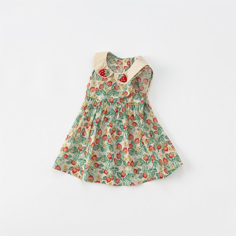 Toddler Girl Strawberry Lapel Collar Sleeveless Dress