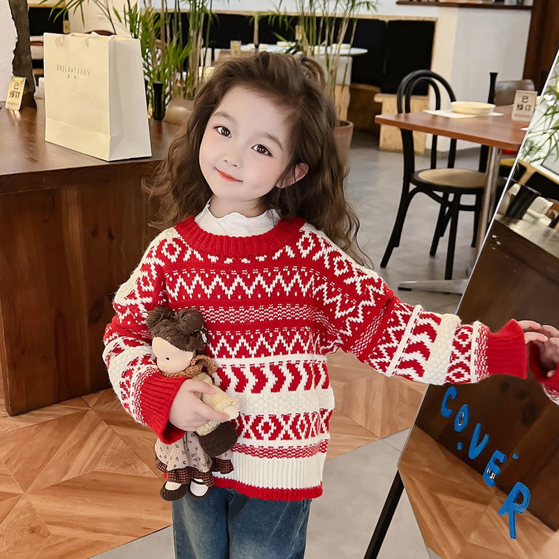 Toddler Girl Vintage Christmas Knitted Sweater