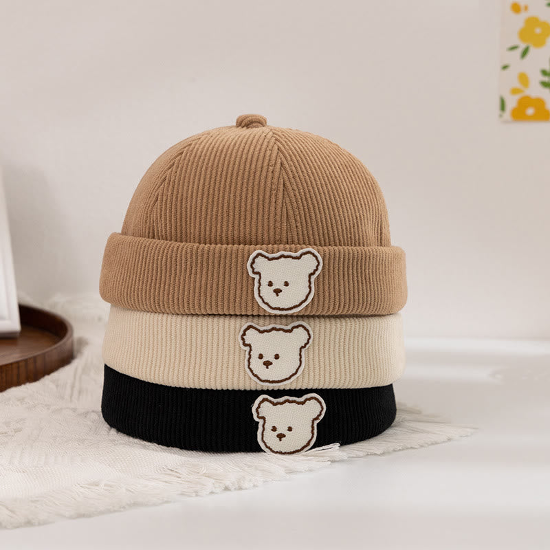 Baby Patch Cartoon Bear Lovely Corduroy Cap