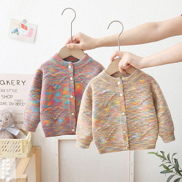 Toddler Color Block Heart Cardigan