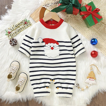 Baby Santa Claus Knitted Striped Romper