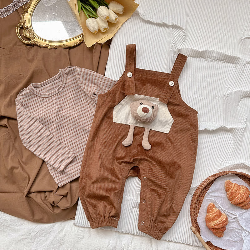 Baby 3D Bear Striped Overalls 2 Pieces Set