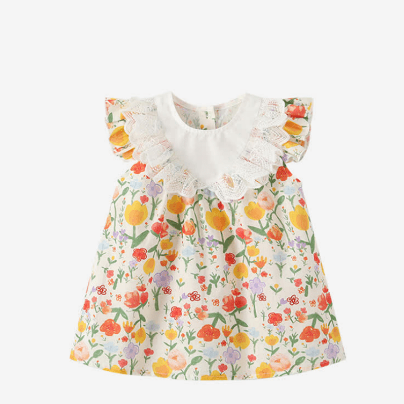 Baby Flower Lace Ruffled Dress with Hat