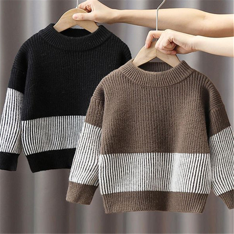 Toddler Boy Vertical Stripe Round Neck Sweater