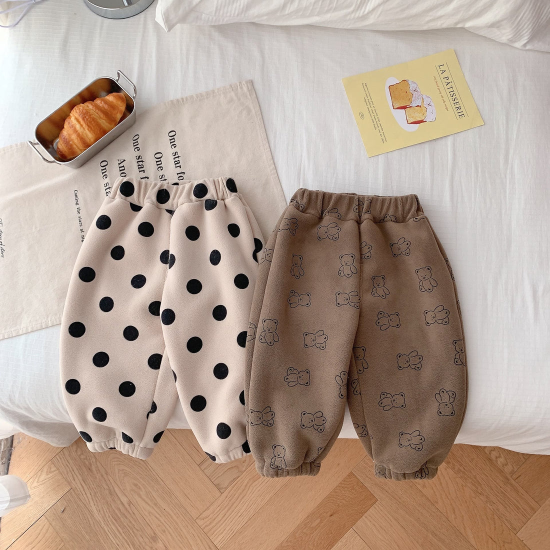 Baby Toddler Fleece Bear Dots Jogger Pants