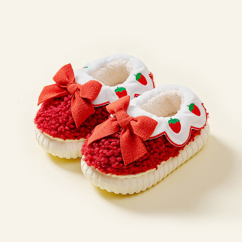 Baby Toddler Girl Fleece Bowknot Strawberry Shoes
