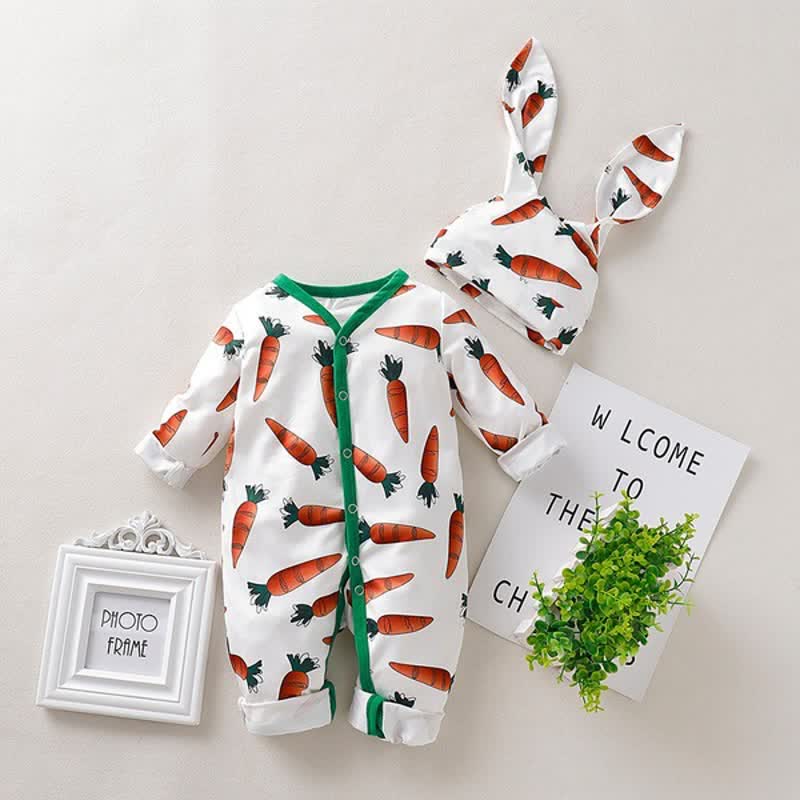 Baby Carrot Romper and Rabbit Ear Hat