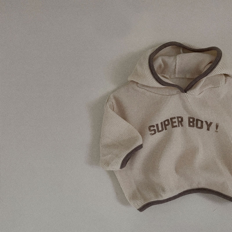 SUPER BOY! Baby Slogan Waffle Loose Hoodie