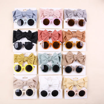 Baby Solid Color Sunglasses Bowknot Headband Set